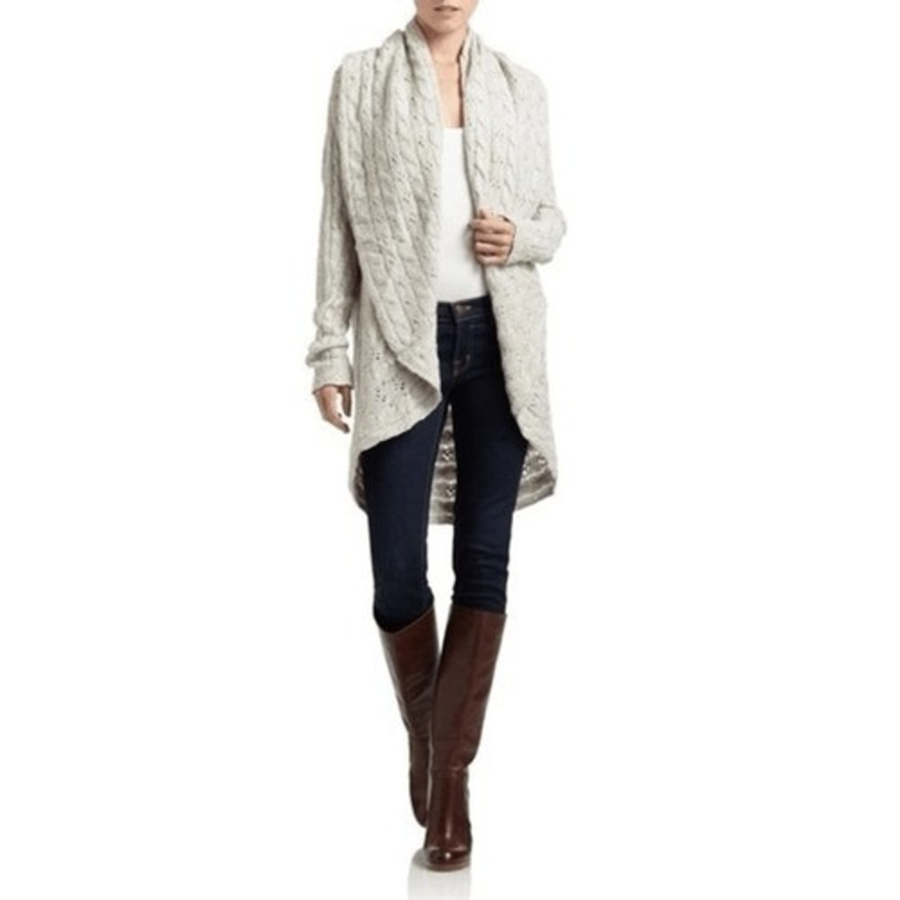 Cotton by Autumn Cashmere Beige Cable Knit Open Front Cardigan Italian Yarn XS